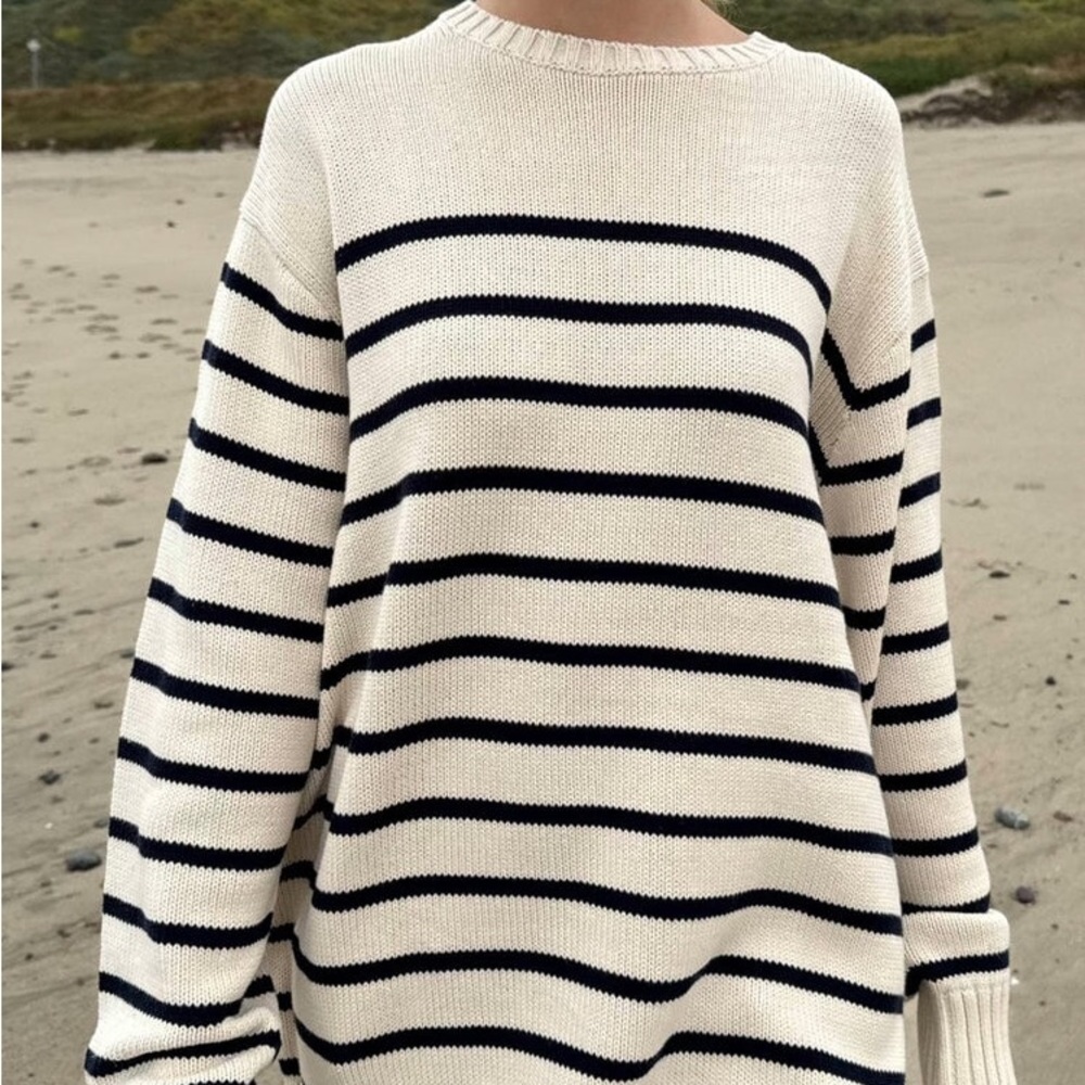 BRIANNA COTTON THIN STRIPE SWEATER (never worn)